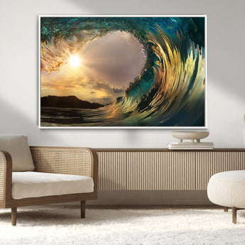 38256-MGV-CV-36X24-Ocean Wave Wall Art – Stunning Sunrise Through Curling Wave Canvas Print, Coastal Surf Photography Seascape Decor for Living Room,