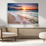 99906-MGV-CV-36X24-Morning Tide Canvas Print – Soft Sunrise Ocean Waves Wall Art, Coastal Serenity Decor for Home & Office