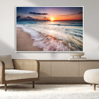 99906-MGV-CV-36X24-Morning Tide Canvas Print – Soft Sunrise Ocean Waves Wall Art, Coastal Serenity Decor for Home & Office
