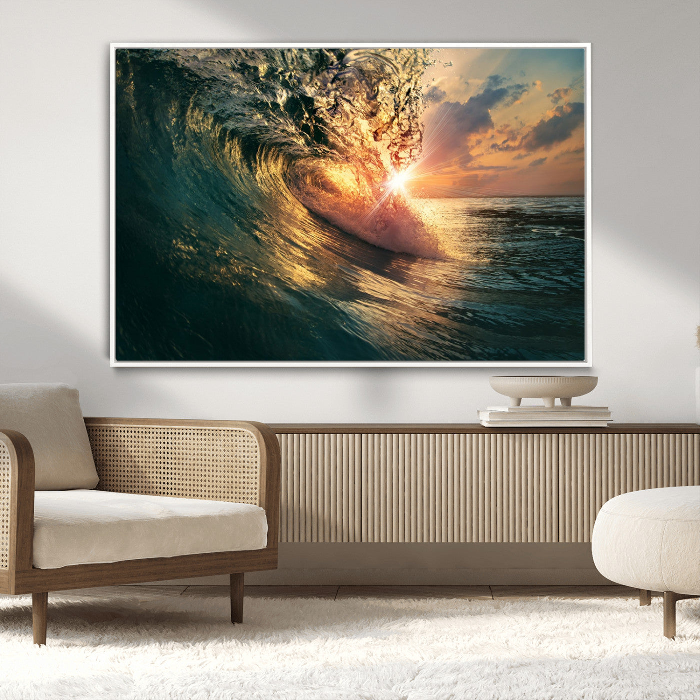 55359-MGV-CV-36X24-Radiant Ocean Wave Wall Art – Panoramic Surf Canvas Print, Vibrant Sunset Beach Decor for Home, Office or Man Cave