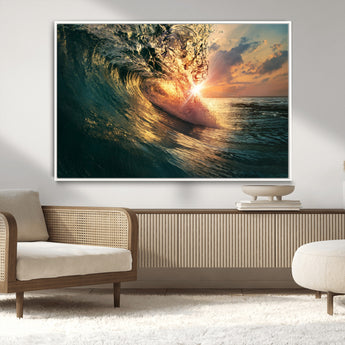 55359-MGV-CV-36X24-Radiant Ocean Wave Wall Art – Panoramic Surf Canvas Print, Vibrant Sunset Beach Decor for Home, Office or Man Cave