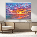 72836-MGV-CV-36X24-Fiery Sunset Beach Wall Art – Panoramic Vibrant Ocean Canvas Print, Dramatic Coastal Decor for Living Room, Bedroom or Office