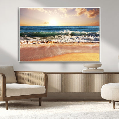 79005-MGV-CV-36X24-Golden Sunrise Ocean Waves Wall Art – Panoramic Seashore Canvas Print, Calming Coastal Decor for Home, Office or Relaxation Space