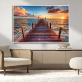 28836-MGV-CV-36X24-Ocean Pier Sunset Wall Art – Wooden Dock and Golden Horizon Canvas Print, Coastal Seascape Photography for Living Room, Bedroom,