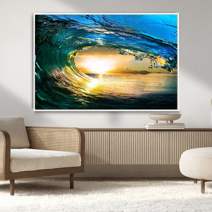 19378-MGV-CV-36X24-Ocean Wave Sunset Wall Art – Vibrant Surf and Golden Horizon Canvas Print, Coastal Seascape Photography for Living Room, Bedroom,