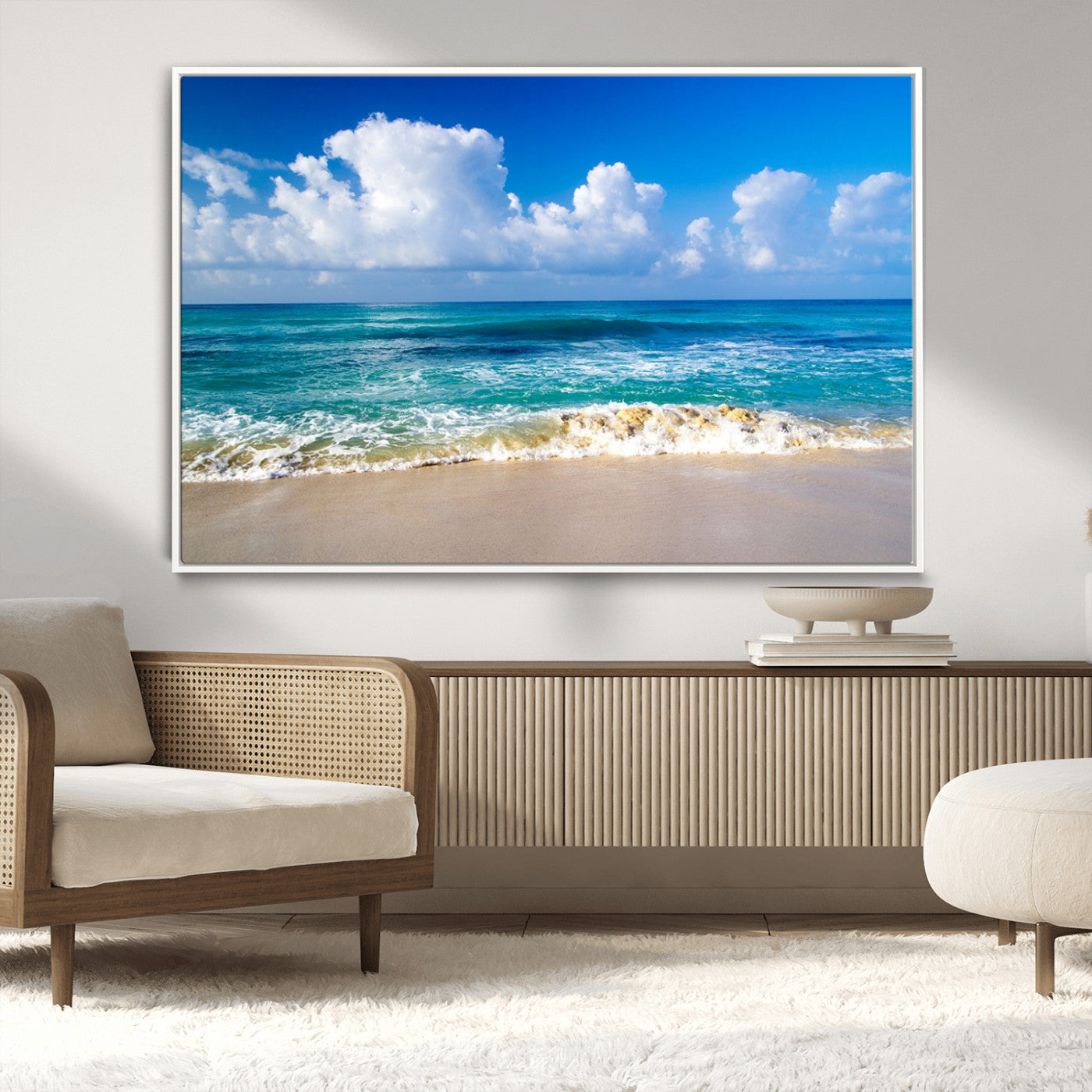 60364-MGV-CV-36X24-Tropical Ocean Wave Wall Art – Serene Blue Sea and White Sand Beach Canvas Print, Coastal Landscape Decor for Living Room, Bedroom