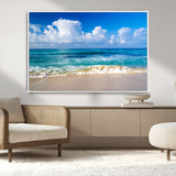 60364-MGV-CV-36X24-Tropical Ocean Wave Wall Art – Serene Blue Sea and White Sand Beach Canvas Print, Coastal Landscape Decor for Living Room, Bedroom