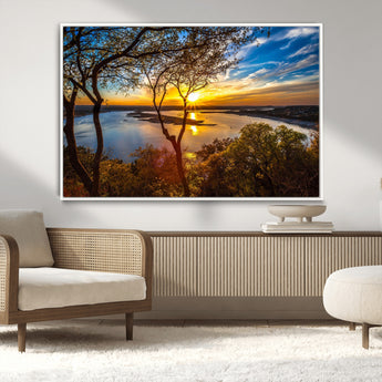 71863-MGV-CV-36X24-Lake Sunset Wall Art – Scenic Nature Canvas Print with Trees and Golden Sky, Serene Landscape Decor for Living Room, Bedroom or