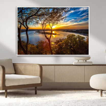 71863-MGV-CV-36X24-Lake Sunset Wall Art – Scenic Nature Canvas Print with Trees and Golden Sky, Serene Landscape Decor for Living Room, Bedroom or