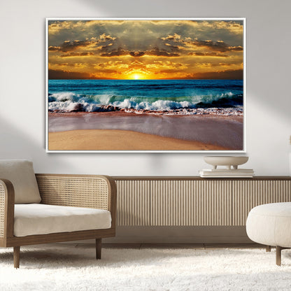 83389-MGV-CV-36X24-Ocean Sunrise Wall Art – Vibrant Beach Waves Canvas Print, Coastal Seascape Decor for Living Room or Office