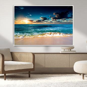 88985-MGV-CV-36X24-Ocean Sunset Wall Art – Tranquil Beach Waves Canvas Print, Coastal Seascape Decor for Living Room or Office