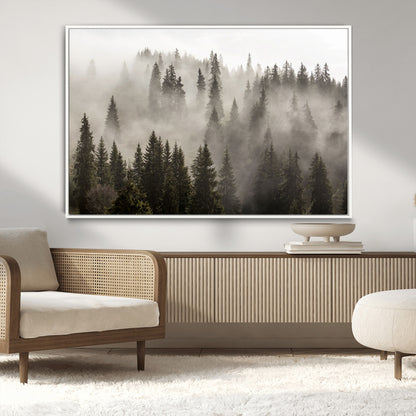 62862-MGV-CV-36X24-Misty Forest Wall Art – Tranquil Pine Tree Canvas Print with Mountain Fog, Nature Landscape Artwork for Living Room, Bedroom, or