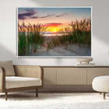 25576-MGV-CV-36X24-Beach Grass Sunset Wall Art – Coastal Sand Dune Landscape Canvas Print, Ocean View Nature Decor for Living Room or Office Wall