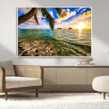 68606-MGV-CV-36X24-Tropical Palm Tree Ocean Wall Art – Sunset Beach Seascape Print, Coastal Paradise Decor for Living Room or Office
