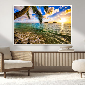 68606-MGV-CV-36X24-Tropical Palm Tree Ocean Wall Art – Sunset Beach Seascape Print, Coastal Paradise Decor for Living Room or Office
