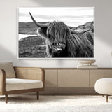 83810-MGV-CV-36X24-Highland Cow Wall Art – Black and White Highland Cattle Print, Rustic Farmhouse Animal Decor for Living Room or Office