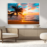 34674-MGV-CV-36X24-Tropical Sunset Beach Wall Art – Palm Tree Ocean Canvas Print, Coastal Seascape Decor for Living Room or Office Wall