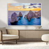 72955-MGV-CV-36X24-Ocean Rock Formation Wall Art – Sunset Coastal Seascape Print, Beach Landscape Decor for Living Room or Office