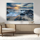 17902-MGV-CV-36X24-Rocky Shore Ocean Sunset Wall Art – Coastal Seascape Canvas Print, Nature Beach Decor for Living Room or Office