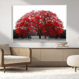 80021-MGV-CV-36X24-Red Tree Wall Art – Striking Black and White Landscape Canvas Print with Vibrant Red Leaves, Modern Nature Decor for Living Room