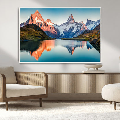 88453-MGV-CV-36X24-Mountain Lake Wall Art – Snow-Capped Peaks Reflected in Alpine Water Canvas Print, Nature Landscape Wall Decor for Living Room or