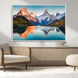 88453-MGV-CV-36X24-Mountain Lake Wall Art – Snow-Capped Peaks Reflected in Alpine Water Canvas Print, Nature Landscape Wall Decor for Living Room or