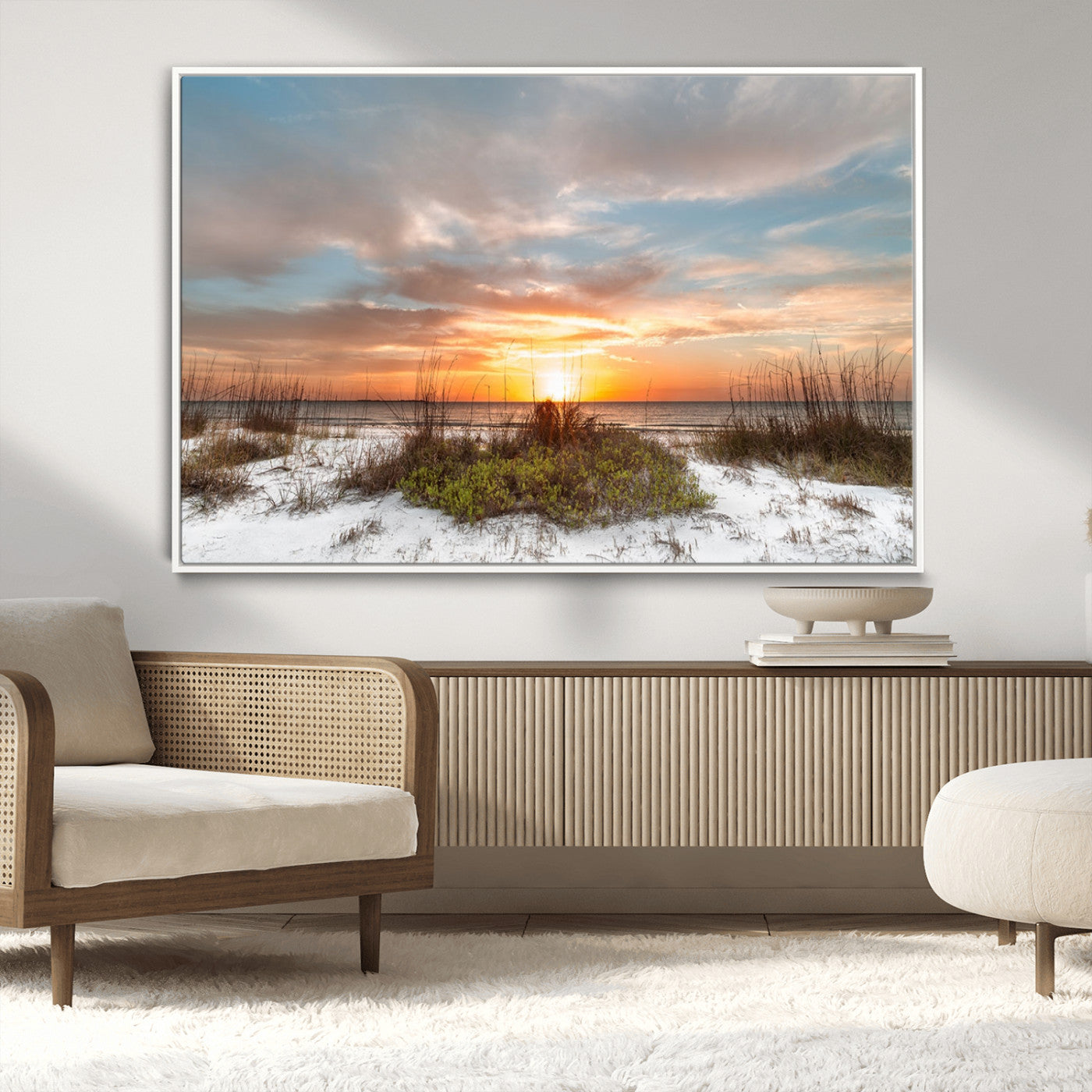 91064-MGV-CV-36X24-Beach Sunset Wall Art – Coastal Sand Dunes and Ocean Horizon Canvas Print, Seaside Landscape Wall Decor for Living Room, Bedroom