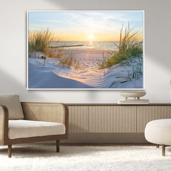48907-MGV-CV-36X24-Beach Sunset Wall Art – Coastal Sand Dunes and Ocean View Canvas Print, Serene Seaside Landscape Painting for Living Room, Bedroom