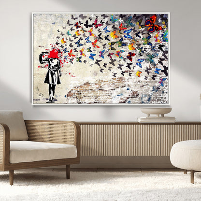 88654-MGV-CV-36X24-Butterfly Explosion Graffiti Wall Art – Street Art Canvas Print, Colorful Butterfly Spray Mural, Modern Abstract Urban Wall Decor