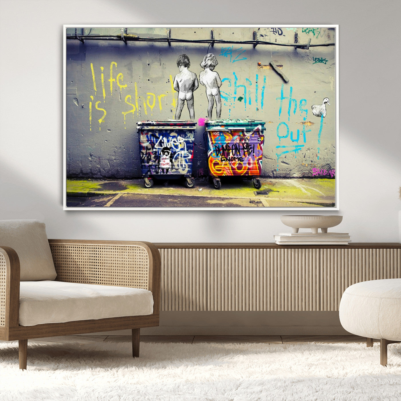 41810-MGV-CV-36X24-Life Is Short Chill Out Graffiti Wall Art – Urban Street Style Canvas Print, Colorful Dumpster Graffiti Mural, Modern Pop Culture