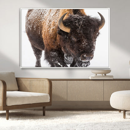 65605-MGV-CV-36X24-Snow Bison Wall Art – Close Up Buffalo Canvas Print, Rustic Western Wildlife Photography, Farmhouse Cabin Lodge Decor for Living
