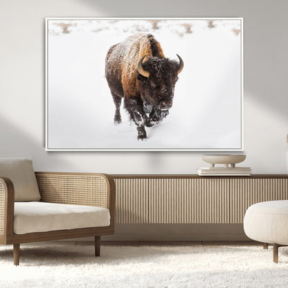 19889-MGV-CV-36X24-Snow Bison Wall Art – Majestic Buffalo Winter Landscape Canvas Print, Rustic Wildlife Photography Decor for Cabin, Lodge, Living