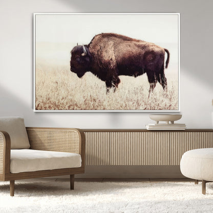 48406-MGV-CV-36X24-American Bison Wall Art – Rustic Buffalo Canvas Print in Prairie Field, Western Wildlife Photography Decor for Cabin, Lodge,