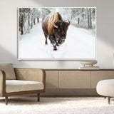 10109-MGV-CV-36X24-Majestic Bison Winter Wall Art – Snowy Forest Buffalo Canvas Print, Rustic Wildlife Photography Decor for Cabin, Lodge, Living
