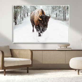 10109-MGV-CV-36X24-Majestic Bison Winter Wall Art – Snowy Forest Buffalo Canvas Print, Rustic Wildlife Photography Decor for Cabin, Lodge, Living