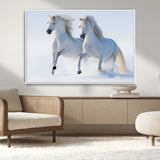 80145-MGV-CV-36X24-White Horses Running Snow Wall Art – Majestic Equine Canvas Print, Winter Nature Photography Decor for Living Room, Office,