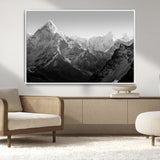 10775-MGV-CV-36X24-Snow Capped Mountain Wall Art – Black and White Canvas Print of Majestic Peaks, Nature Landscape Photography for Office, Bedroom,