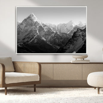 10775-MGV-CV-36X24-Snow Capped Mountain Wall Art – Black and White Canvas Print of Majestic Peaks, Nature Landscape Photography for Office, Bedroom,