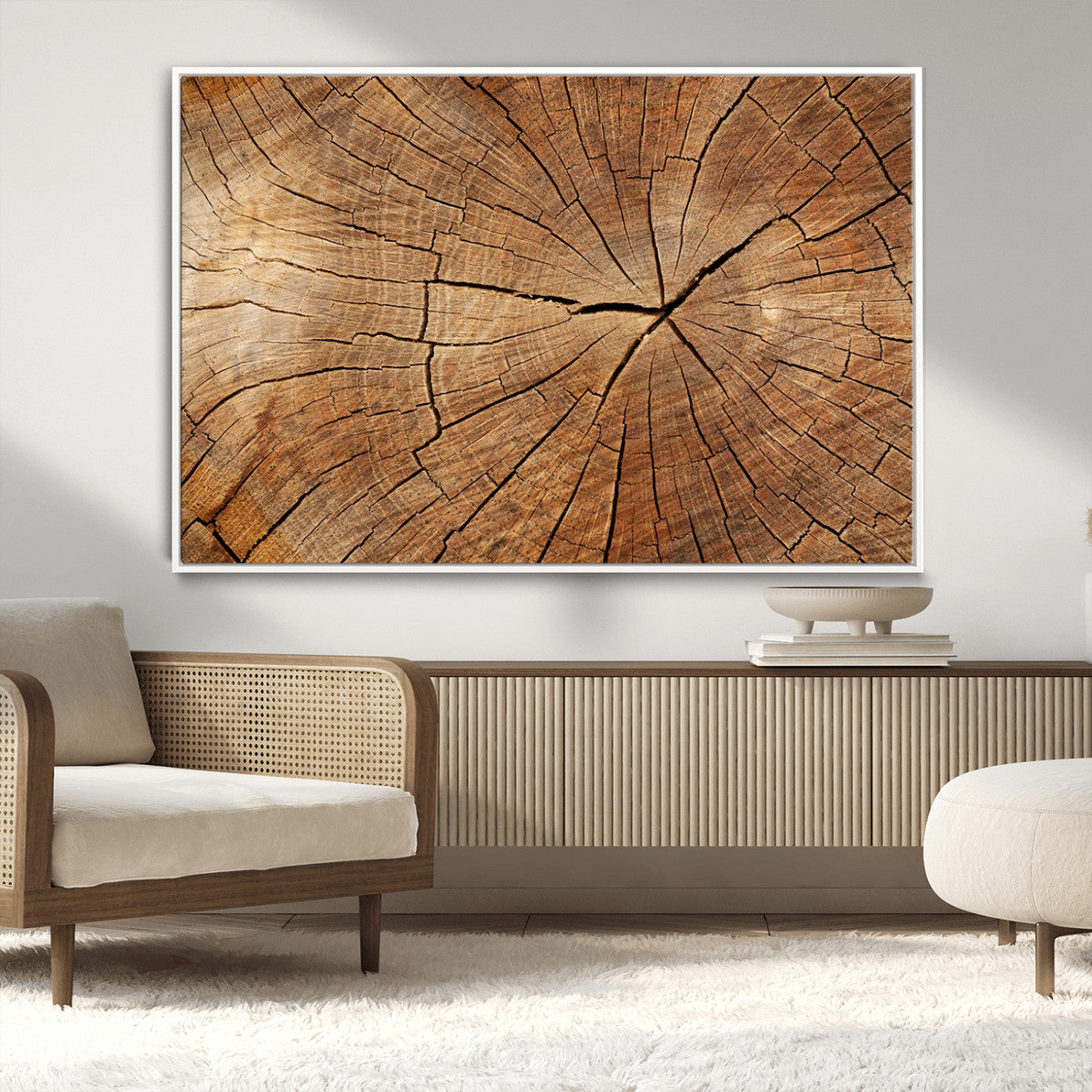 61710-MGV-CV-36X24-Tree Rings Wall Art – Rustic Wood Grain Canvas Print of Tree Trunk Cross Section, Nature Inspired Decor for Cabin, Office, Living