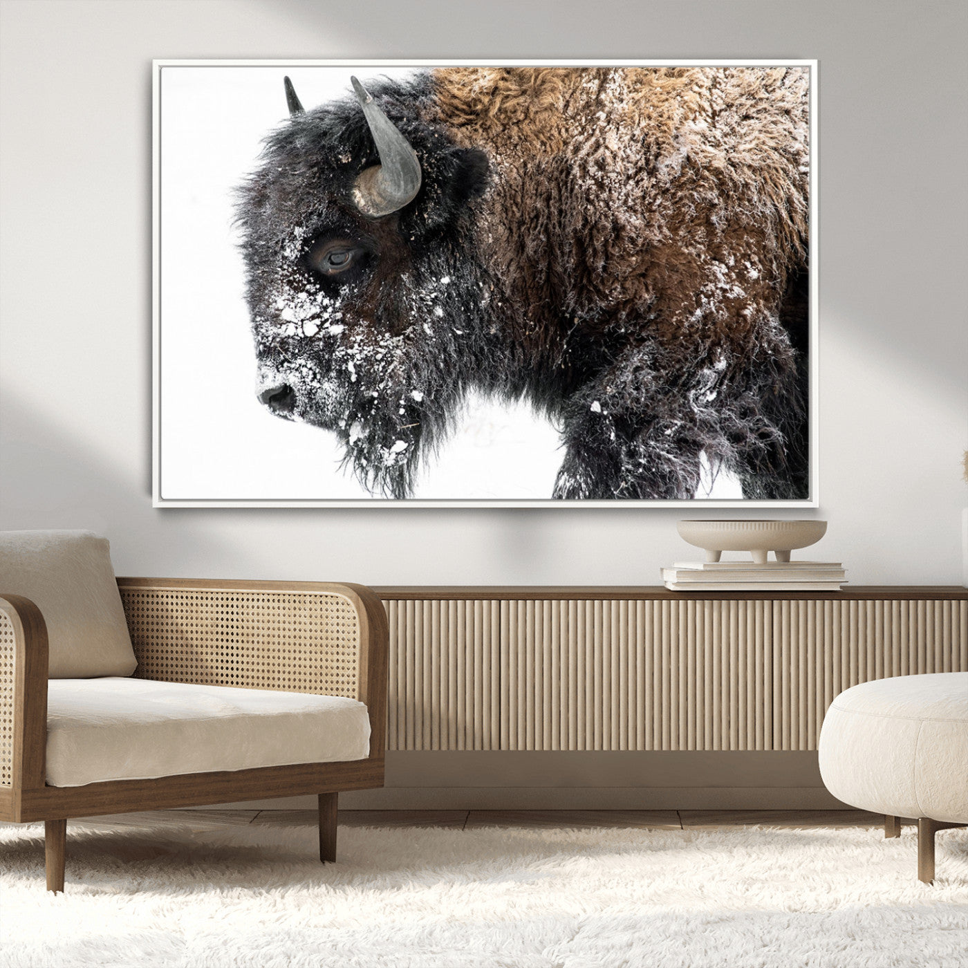 24304-MGV-CV-36X24-Bison Wall Art Canvas Print, Framed Winter Bison Art Picture Print, Snowy Buffalo Perfect Rustic Farmhouse Decor Artwork