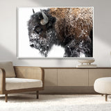 24304-MGV-CV-36X24-Bison Wall Art Canvas Print, Framed Winter Bison Art Picture Print, Snowy Buffalo Perfect Rustic Farmhouse Decor Artwork