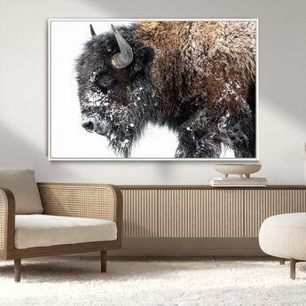 24304-MGV-CV-36X24-Bison Wall Art Canvas Print, Framed Winter Bison Art Picture Print, Snowy Buffalo Perfect Rustic Farmhouse Decor Artwork