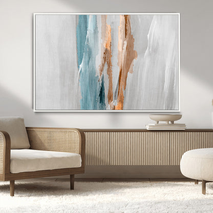 66154-MGV-CV-36X24-Abstract Brushstroke Wall Art – Modern Teal and Gold Canvas Print, Minimalist Contemporary Painting for Living Room, Bedroom, or