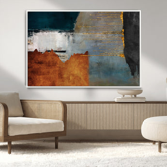 35026-MGV-CV-36X24-Abstract Canvas Wall Art – Modern Teal, Rust, Black and Gold Textured Painting, Contemporary Decor for Living Room, Bedroom