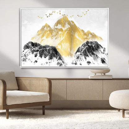 37733-MGV-CV-36X24-Golden Mountain Wall Art – Modern Abstract Landscape Canvas Print with Birds, Luxury Nature Decor for Living Room, Bedroom, or