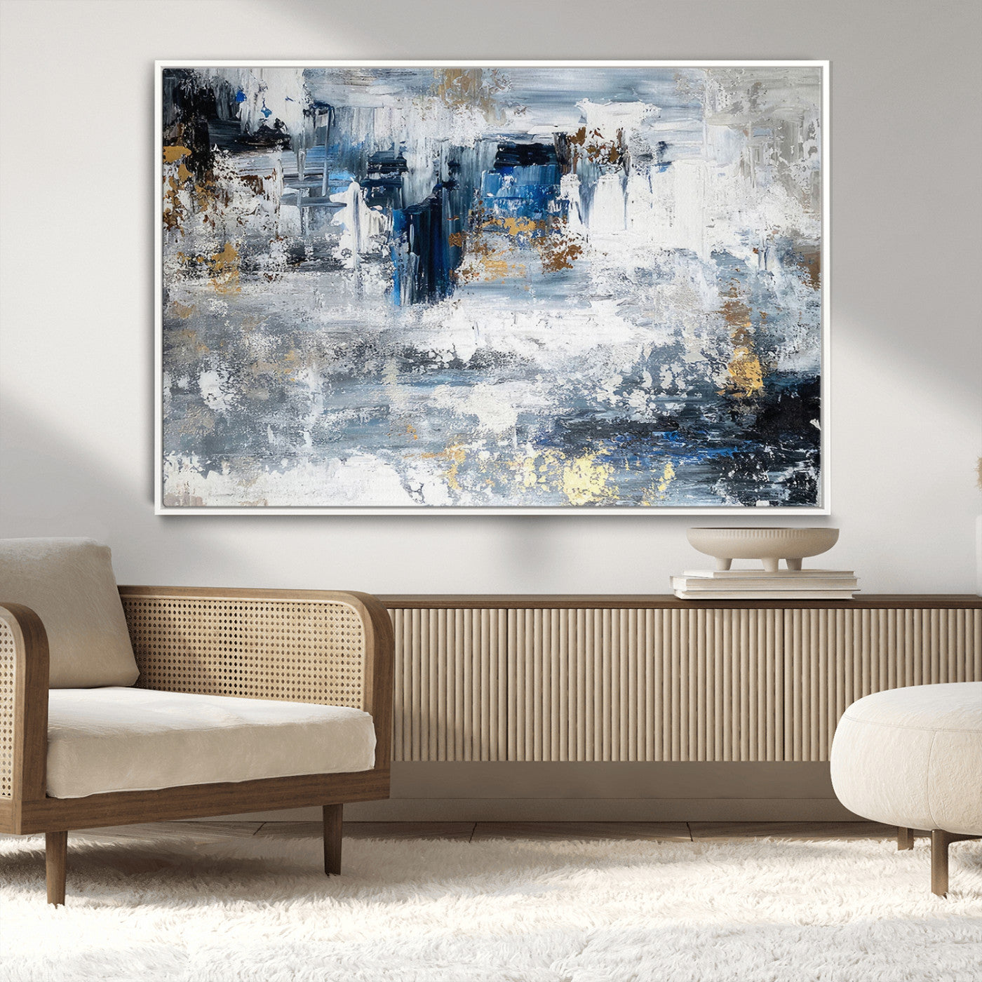 59716-MGV-CV-36X24-Abstract Blue and Gold Wall Art – Modern Textured Canvas Print, Contemporary Painting for Living Room, Bedroom, or Office Decor