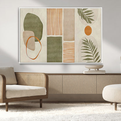 96002-MGV-CV-36X24-Abstract Geometric Wall Art – Modern Canvas Print with Green, Orange & Beige Shapes, Minimalist Home Decor for Living Room, Office