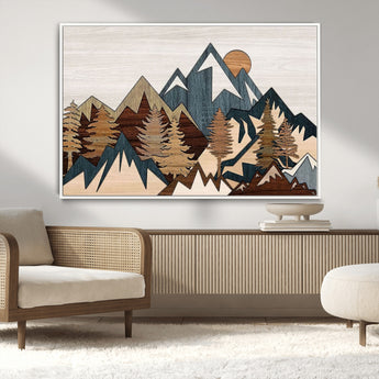 67950-MGV-CV-36X24-Modern Wood Wall Art Canvas Print, Framed Mountain Range Art Picture Print, Wood Mountain Range Perfect Rustic Decor Artwork