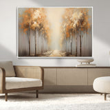 95004-MGV-CV-36X24-Autumn Forest Path Wall Art – Hand Painted Canvas Print with Golden Trees, Modern Nature Landscape Decor for Living Room, Bedroom