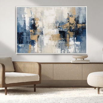 44344-MGV-CV-36X24-Abstract Blue and Gold Wall Art – Modern Hand Painted Canvas Print, Contemporary Textured Painting for Living Room, Bedroom or